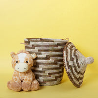 Small Decorative Wicker Basket with Hood Lid, 12" Wide, 14" Tall