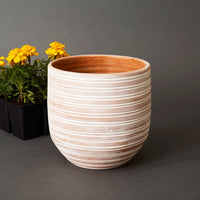 7.5" Small Striped Terracotta Pot