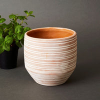 6.5" Small Striped Terracotta Pot
