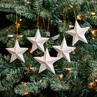 White Gold Paper Star Ornament Set of 5