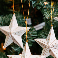 White Gold Paper Star Ornament Set of 5