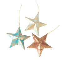Gold Print Paper Star Ornament Set of 3