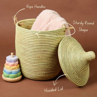 Small Decorative Wicker Basket with Hood Lid, 12" Wide, 14" Tall