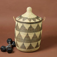 Small Decorative Wicker Basket with Hood Lid, 12" Wide, 14" Tall