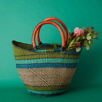 Bohemian African Market Basket, Blue Green