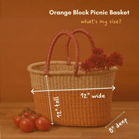 Color Block African Market Basket with Leather Handles, 12 Inch Wide