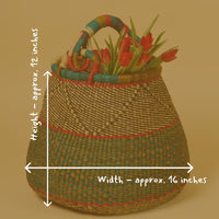 Boho Pot Shape Picnic Basket, Home & Kitchen Decor, Wicker Basket, Living Room Basket, Harvesting, Foraging, Gathering, Fruit Storage, Woven, 16" Wide