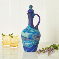 Hebron Glass Blue Swirls Water Pitcher