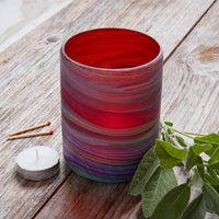 Hebron Glass Small Red Swirls Tealight Holder
