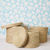 Large Storage Natural Grass Lid Basket Set of 3