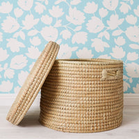 Large Storage Natural Grass Lid Basket Set of 3