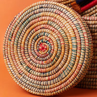 Large Storage Rainbow Grass Lid Basket Set of 3