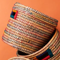 Large Storage Rainbow Grass Lid Basket Set of 3