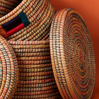 Large Storage Rainbow Grass Lid Basket Set of 3