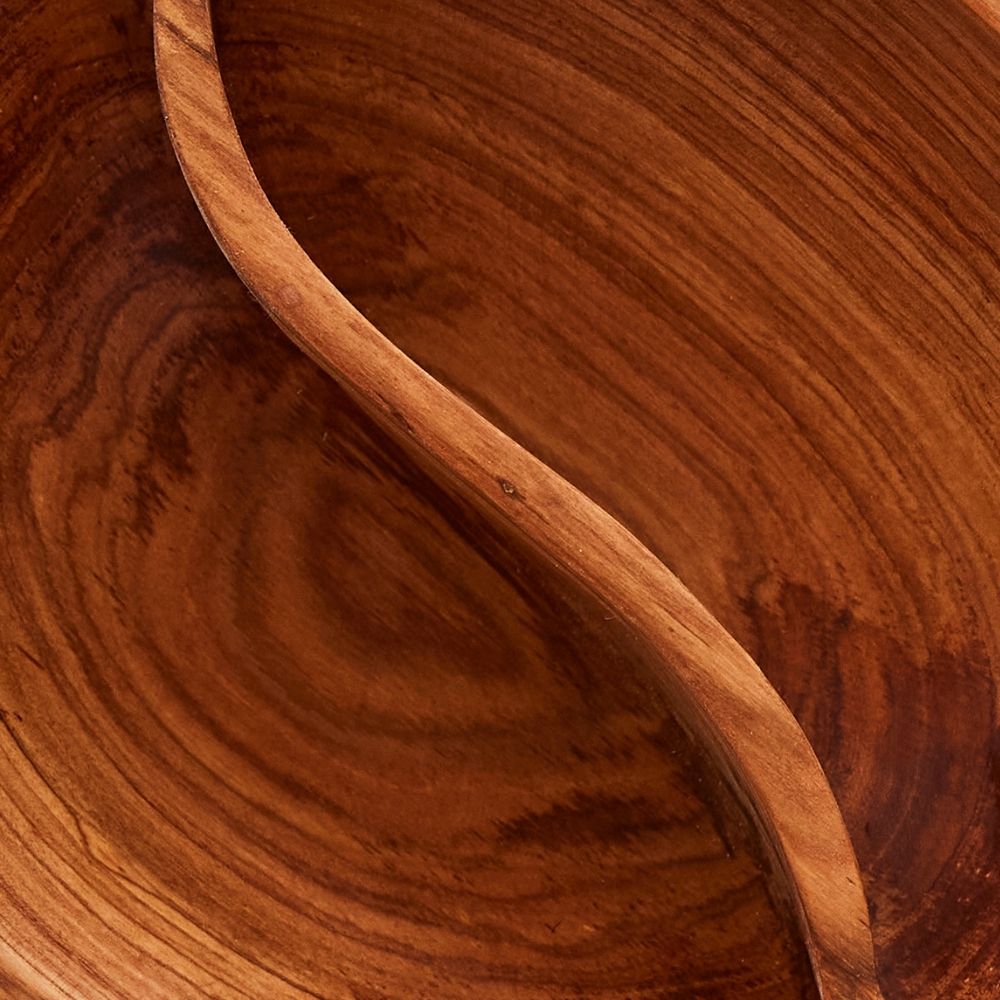 Divided Olive Wood Snack Bowl