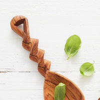 Short Wood Spiral Salad Server Set