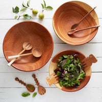Tall Olive Wood Bone Salad Server Set