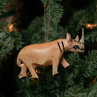 Painted Wood Rhino Christmas Ornament
