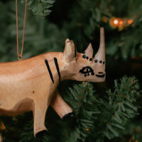 Painted Wood Rhino Christmas Ornament