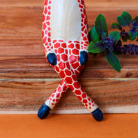 Painted Wood Sitting Giraffe Sculpture