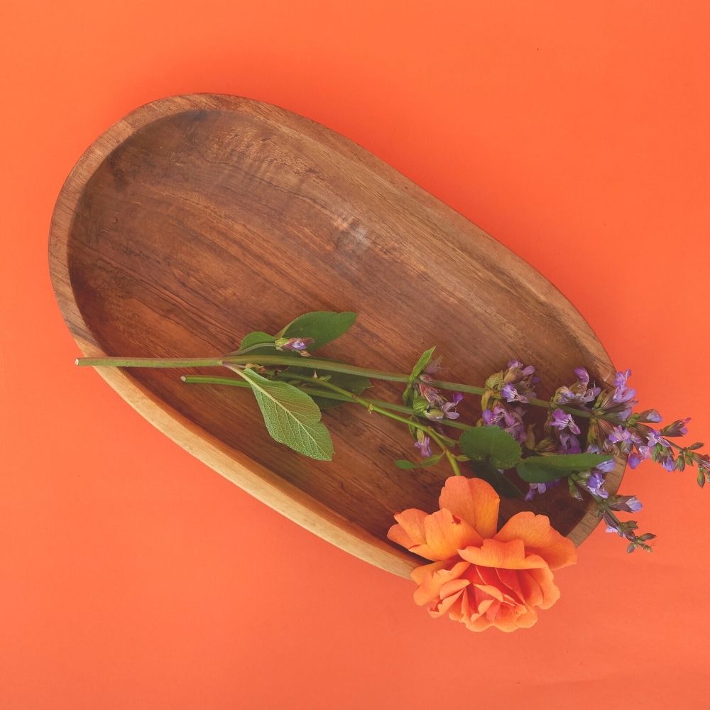 Oval Olive Wood Salad Bowl Server Set
