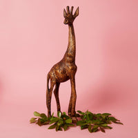 Tall Seared Wood Standing Giraffe Sculpture