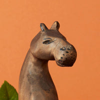 Painted Wood Hyena Sitting Sculpture