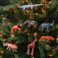 Painted Wood Safari Animals Ornament Set of 7