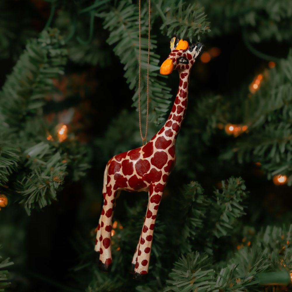 Painted Wood Safari Animals Ornament Set of 7