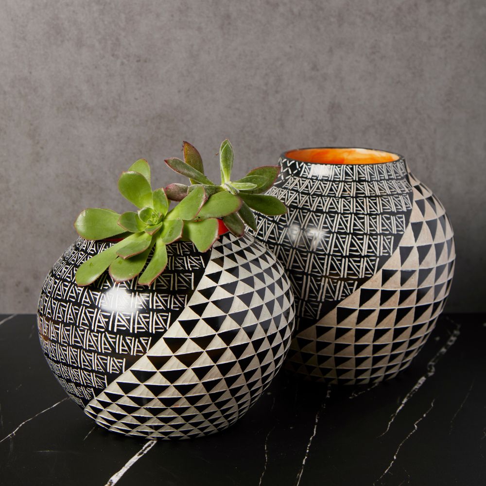 geometric succulent pot Kisii Soapstone Geometric Etched Succulent Pot Set – Artisan Variety