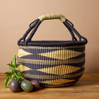Round African Bolga Basket in Boho Patterns