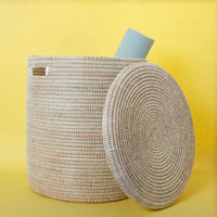 Large White Wicker Basket with Lid