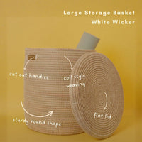 Large White Wicker Basket with Lid