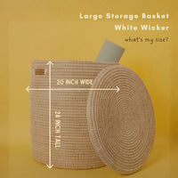 Large White Wicker Basket with Lid