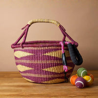 Round African Bolga Basket in Boho Patterns