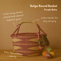 Round African Bolga Basket in Boho Patterns