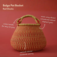 African Wicker Basket, Checkered, 16 Inch Wide