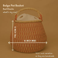 African Wicker Basket, Checkered, 16 Inch Wide