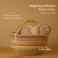 Round Bolga Basket with Handles, Stripes, 16 Inch Wide