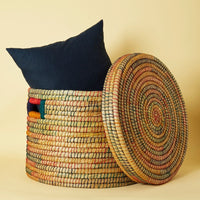 Large Colorful Storage Baskets with Lids, Rainbow Color Jute Wicker