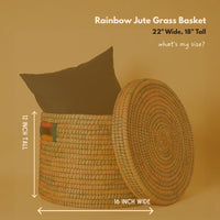 Large Colorful Storage Baskets with Lids, Rainbow Color Jute Wicker