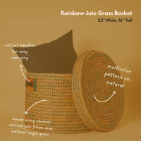 Large Colorful Storage Baskets with Lids, Rainbow Color Jute Wicker
