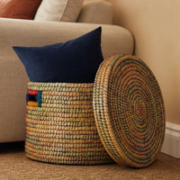 Large Colorful Storage Baskets with Lids, Rainbow Color Jute Wicker