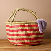 Round Bolga Basket with Handles, Stripes, 16 Inch Wide