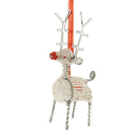 Maasai Beads White Reindeer Christmas Ornament