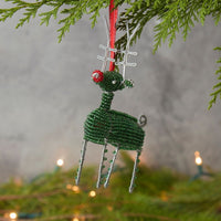 Maasai Beads Green Reindeer Christmas Ornament