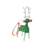 Maasai Beads Green Reindeer Christmas Ornament