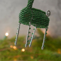 Maasai Beads Green Reindeer Christmas Ornament