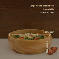 Natural Round Wood Salad Bowl Set, 13" Wide