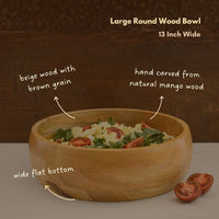 Natural Round Wood Salad Bowl Set, 13" Wide